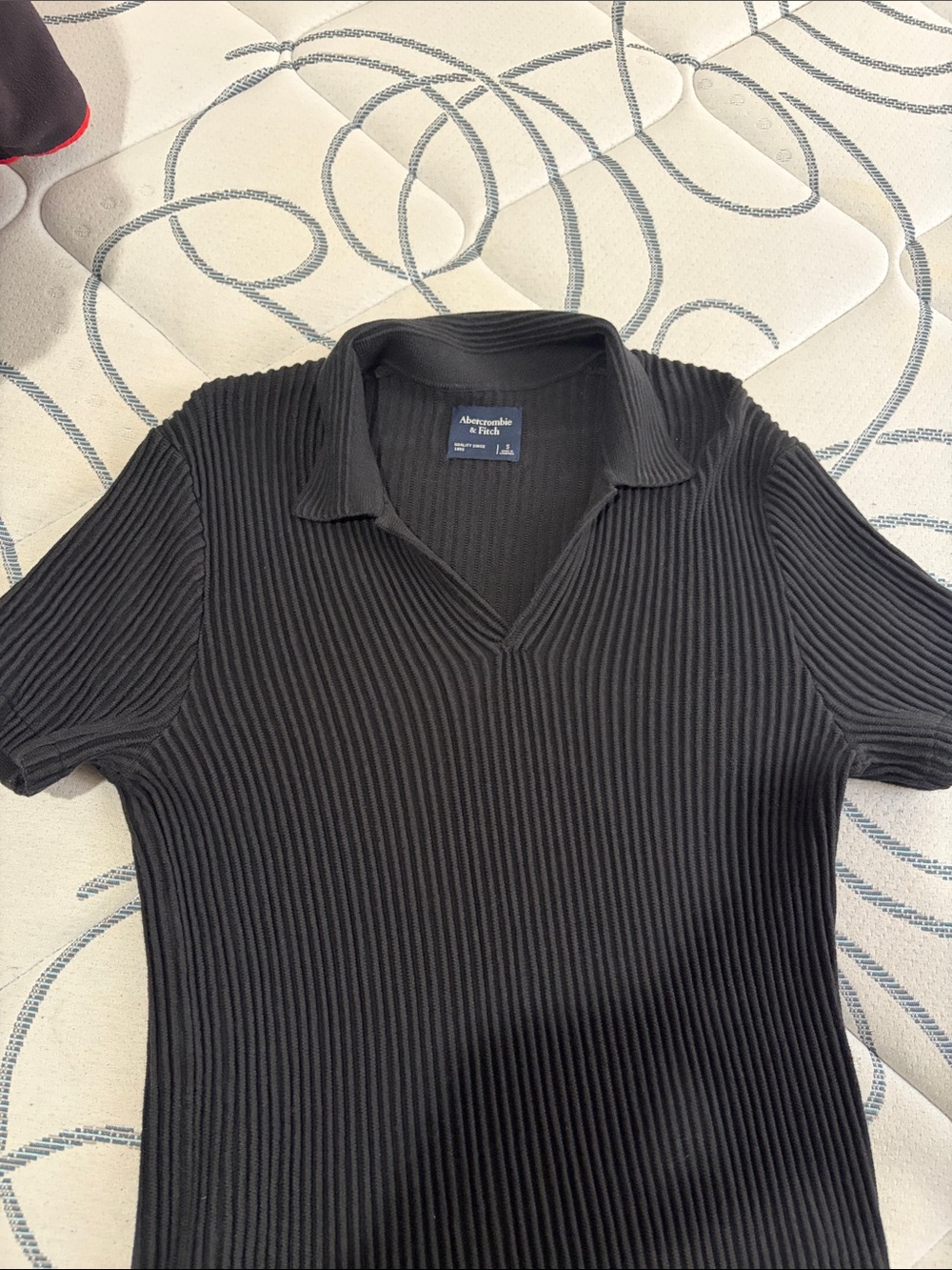 Abercrombie & Fitch Black Ribbed Short-Sleeve Polo